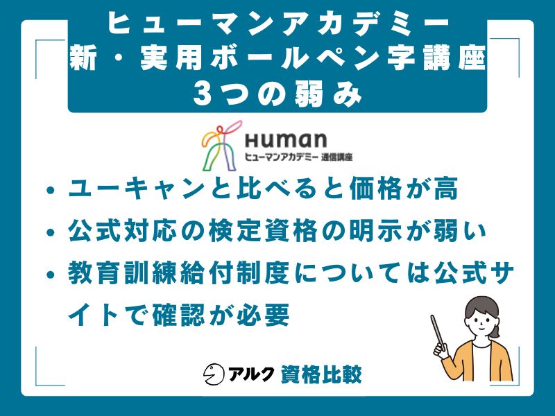 ヒューマンアカデミー新・実用ボールペン字講座の弱み・注意点