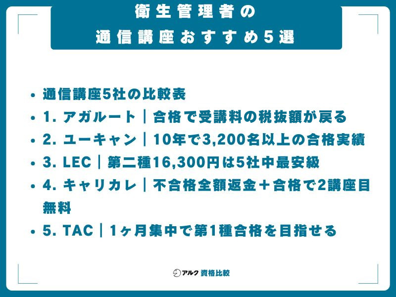 衛生管理者の通信講座おすすめ5選