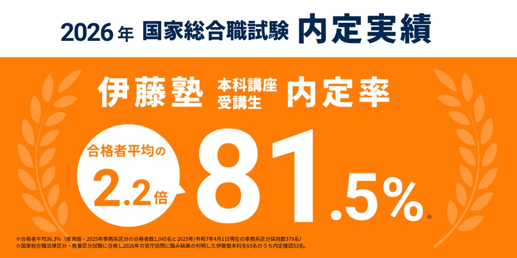 伊藤塾 公務員 2026年国家総合職試験 本科講座受講生の内定率81.5%（合格者平均の2.2倍）