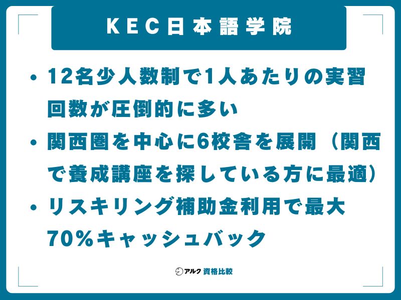 KEC日本語学院(約55万円〜)──少人数制の実践指導、関西圏で強い