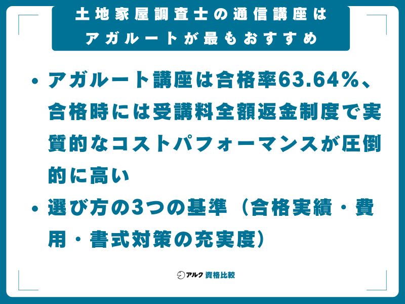 【結論】土地家屋調査士の通信講座はアガルートが最もおすすめ