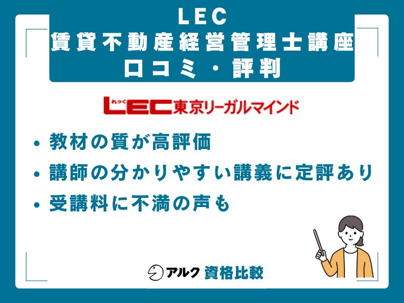 LEC賃貸不動産経営管理士講座の口コミ・評判