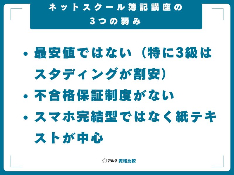 ネットスクール簿記講座の3つの弱み