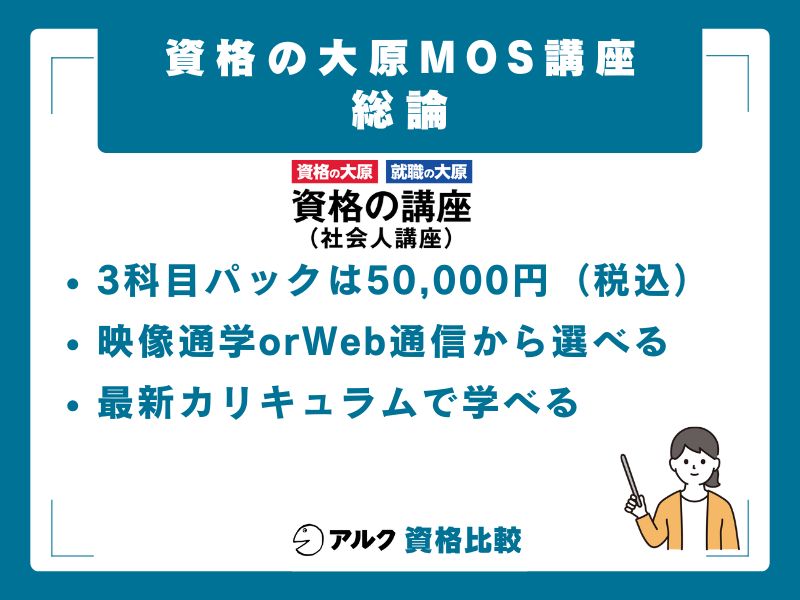 【結論】資格の大原MOS講座は「映像通学とWeb通信が選べる柔軟性＋3科目パックのコスパ」が強み
