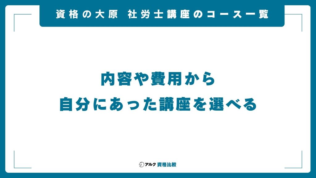 資格の大原社労士講座のコース・パック一覧