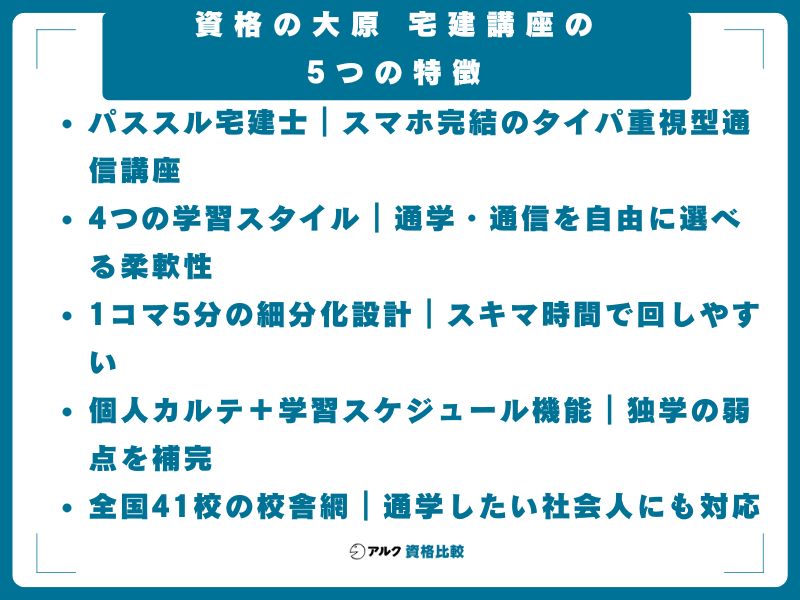 資格の大原 宅建講座の5つの特徴