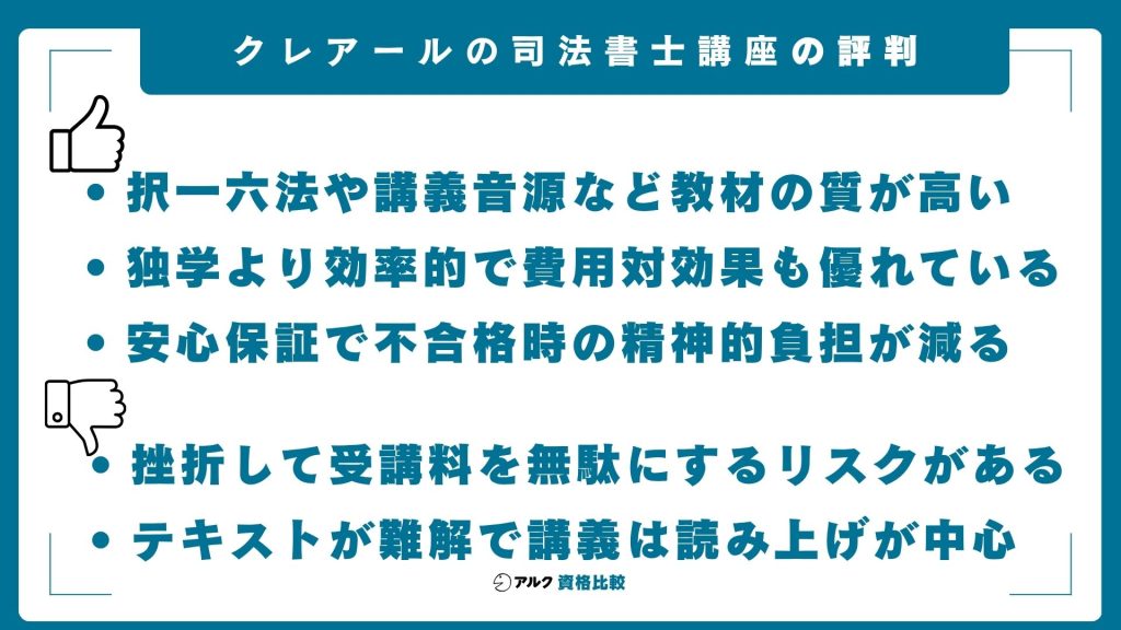 クレアール司法書士講座の口コミ・評判