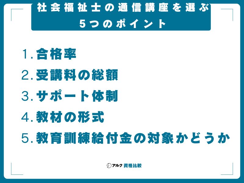 社会福祉士の通信講座を選ぶ5つのポイント
