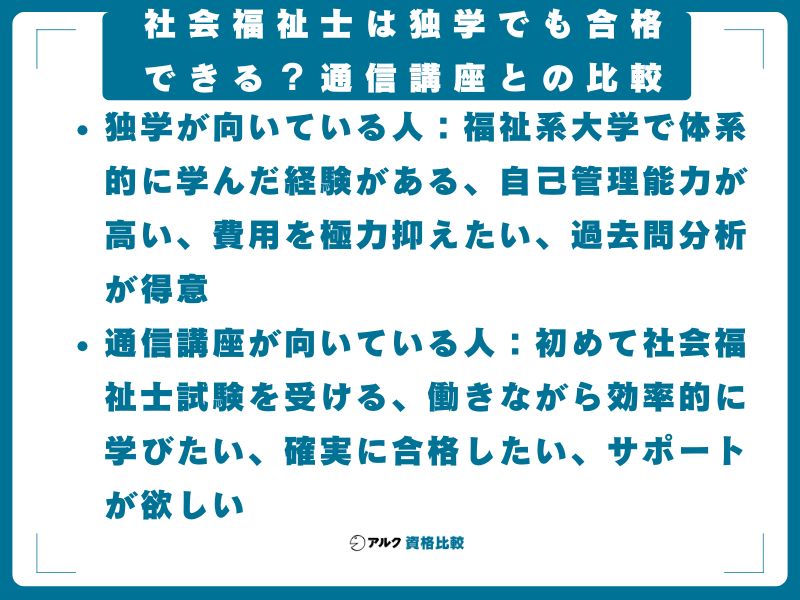 社会福祉士は独学でも合格できる？通信講座との比較