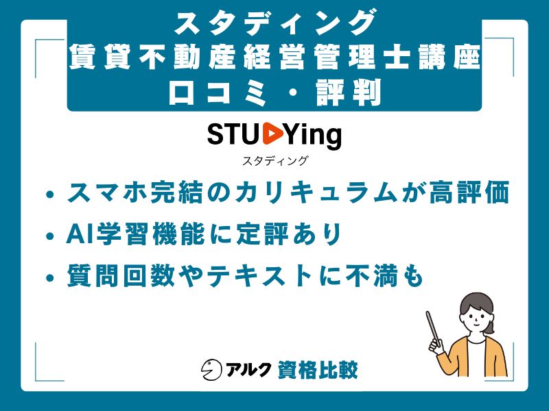 スタディング賃貸不動産経営管理士講座の口コミ・評判