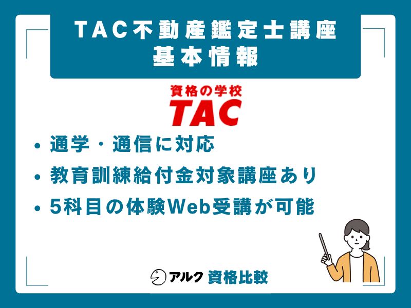 TAC不動産鑑定士講座の基本情報｜料金・コース・学習メディア