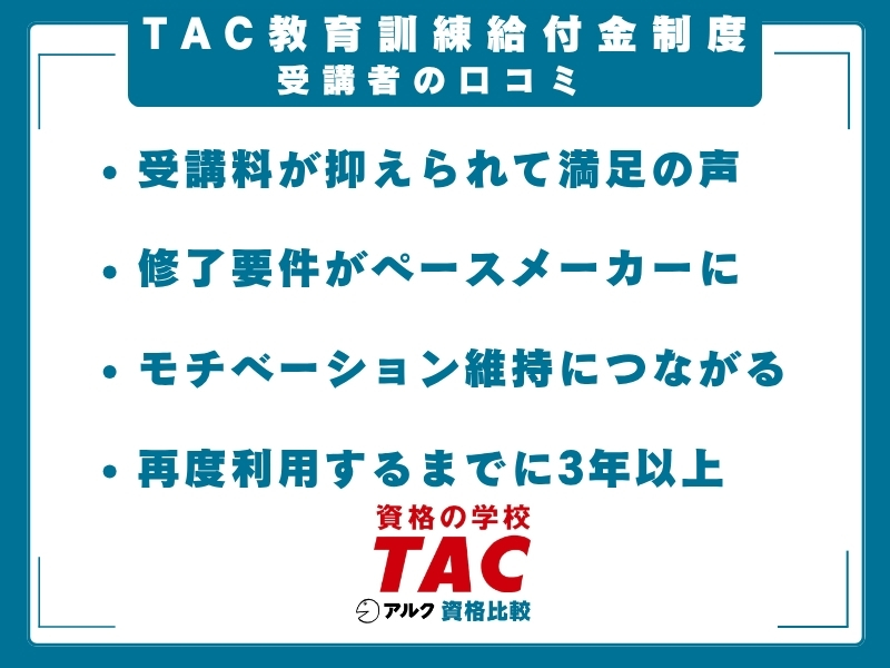 TAC 教育訓練給付金 口コミ