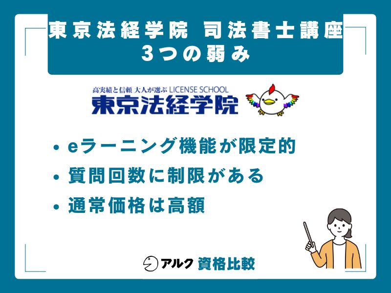 東京法経学院 司法書士講座の3つの弱み