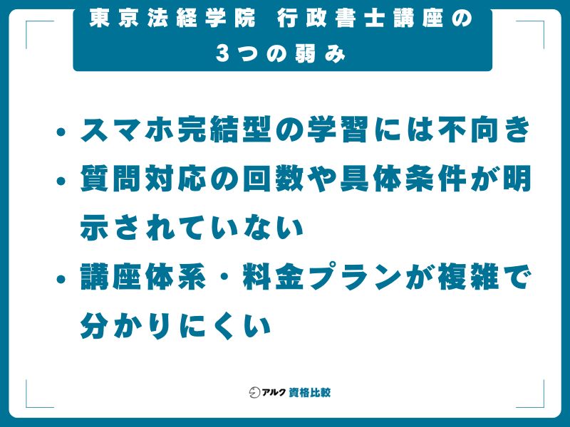 東京法経学院 行政書士講座の3つの弱み