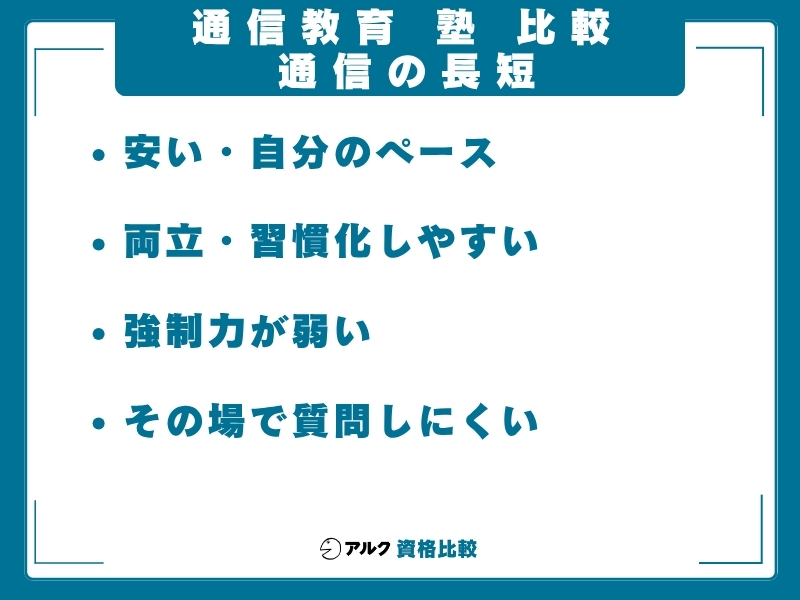 通信教育 塾 比較 通信の長短