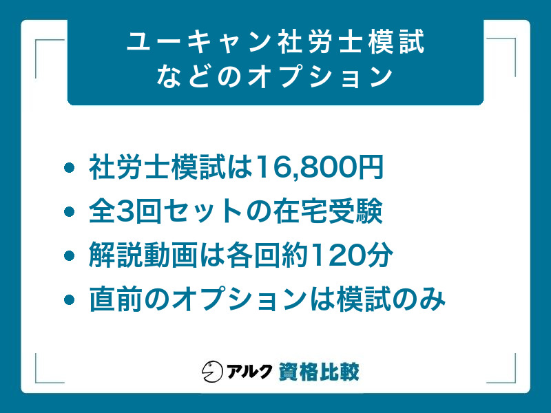 ユーキャン社労士模試などのオプション