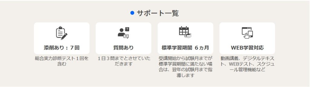 ユーキャン行政書士講座　サポート一覧