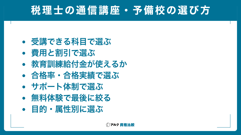 税理士の通信講座・予備校の選び方（受講できる科目・費用と割引・教育訓練給付金・合格率・サポート体制・無料体験・目的別）