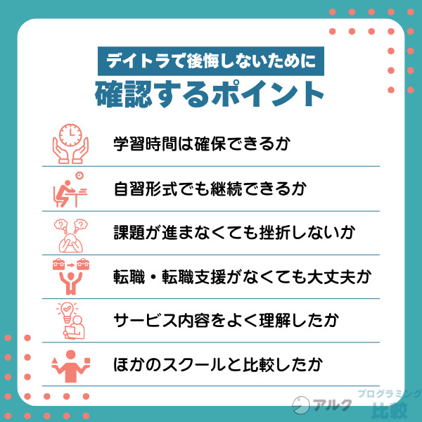 デイトラで後悔しやすいポイントと挫折しないための対策