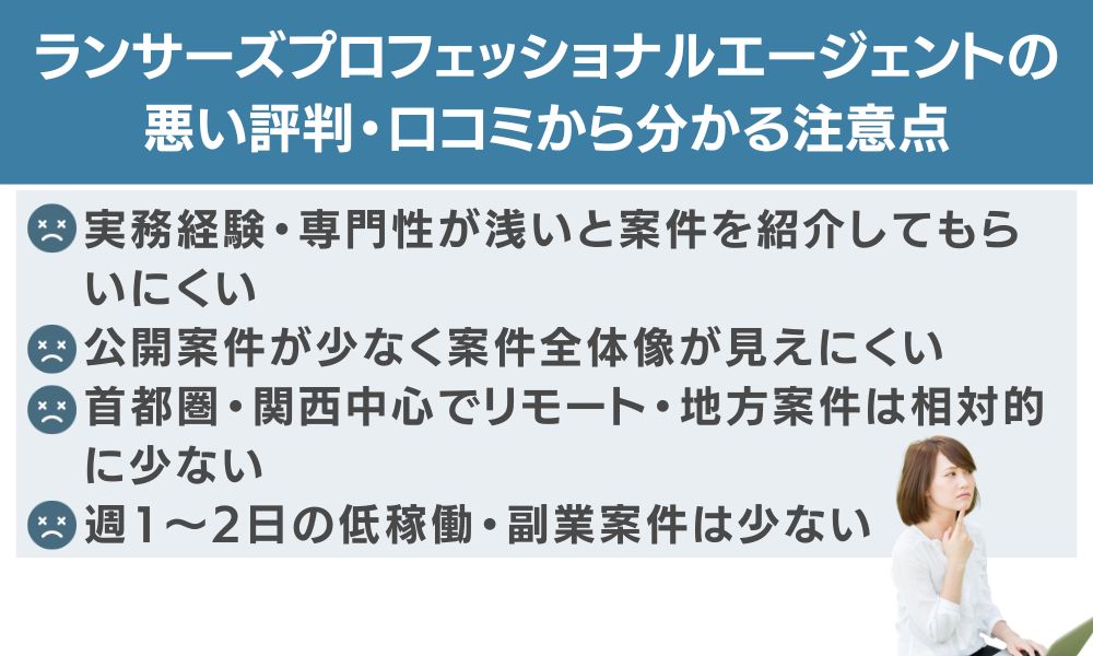 ランサーズプロフェッショナルエージェントの悪い評判・口コミから分かる注意点