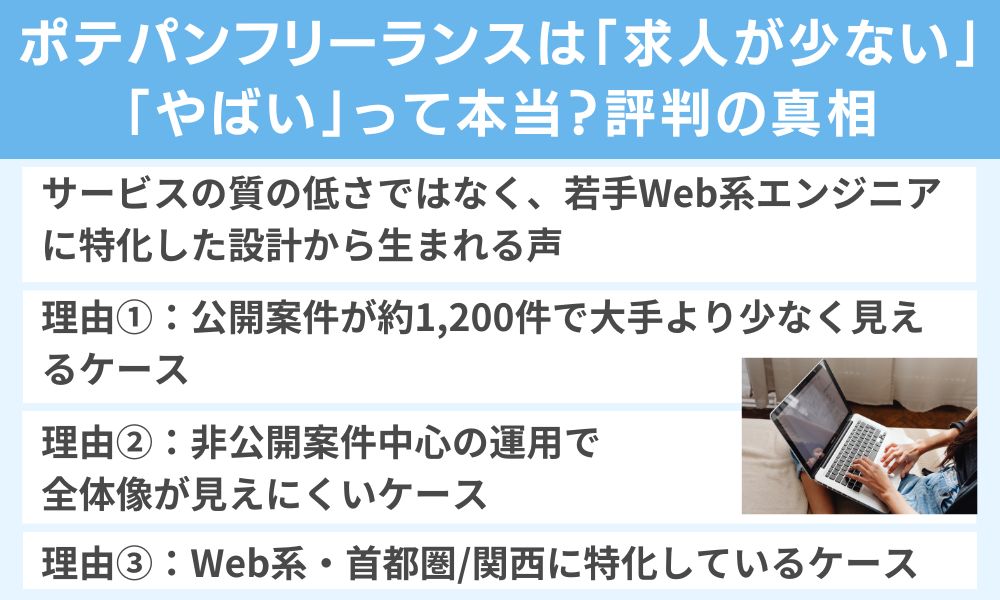 ポテパンフリーランスは「求人が少ない」「やばい」って本当?評判の真相