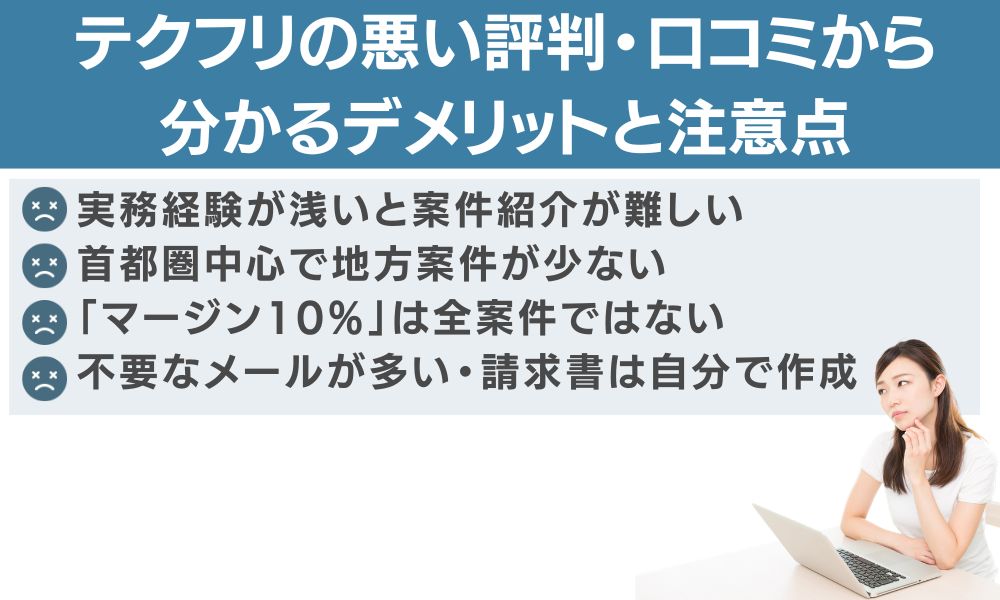 テクフリの悪い評判・口コミから分かるデメリットと注意点