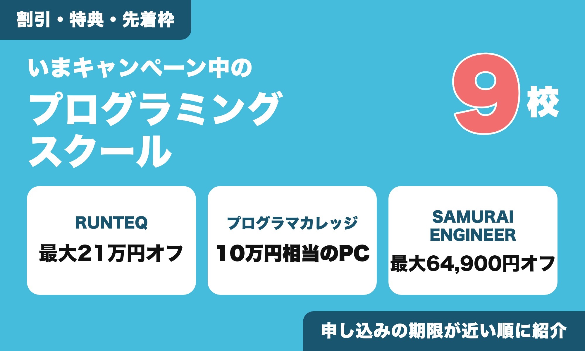 いまキャンペーン中のプログラミングスクール9校