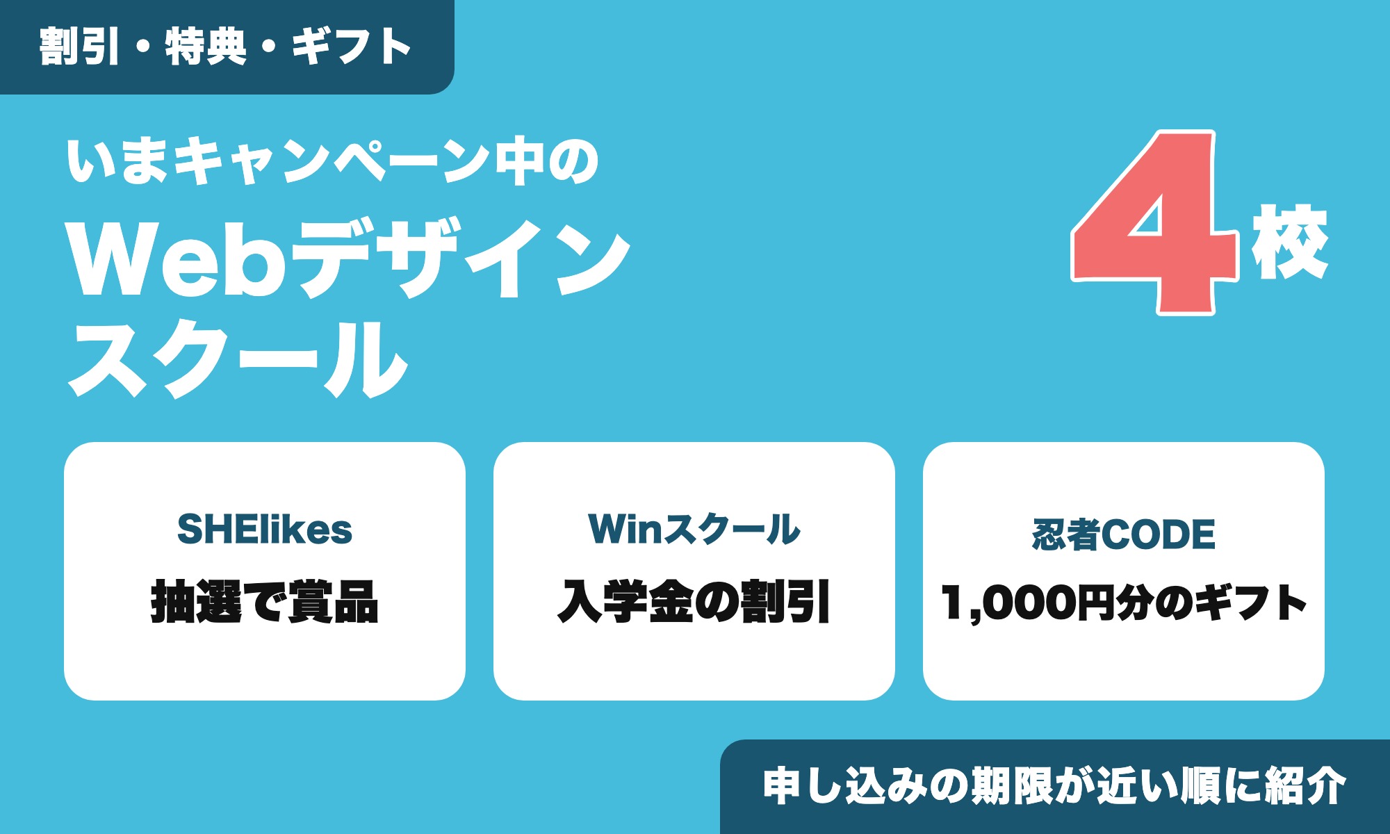 いまキャンペーン中のWebデザインスクール4校