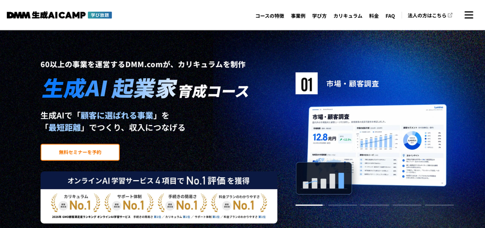 生成AI起業家育成コースのコース紹介ページ