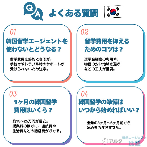 韓国留学エージェントに関するよくある質問