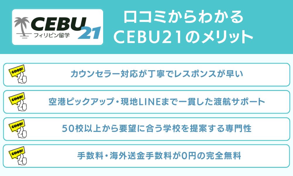 口コミからわかるCEBU21のメリット
