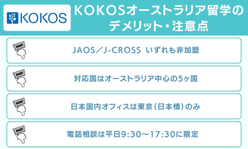 KOKOSオーストラリア留学のデメリット・注意点