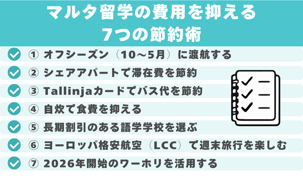 マルタ留学の費用を抑える7つの節約術