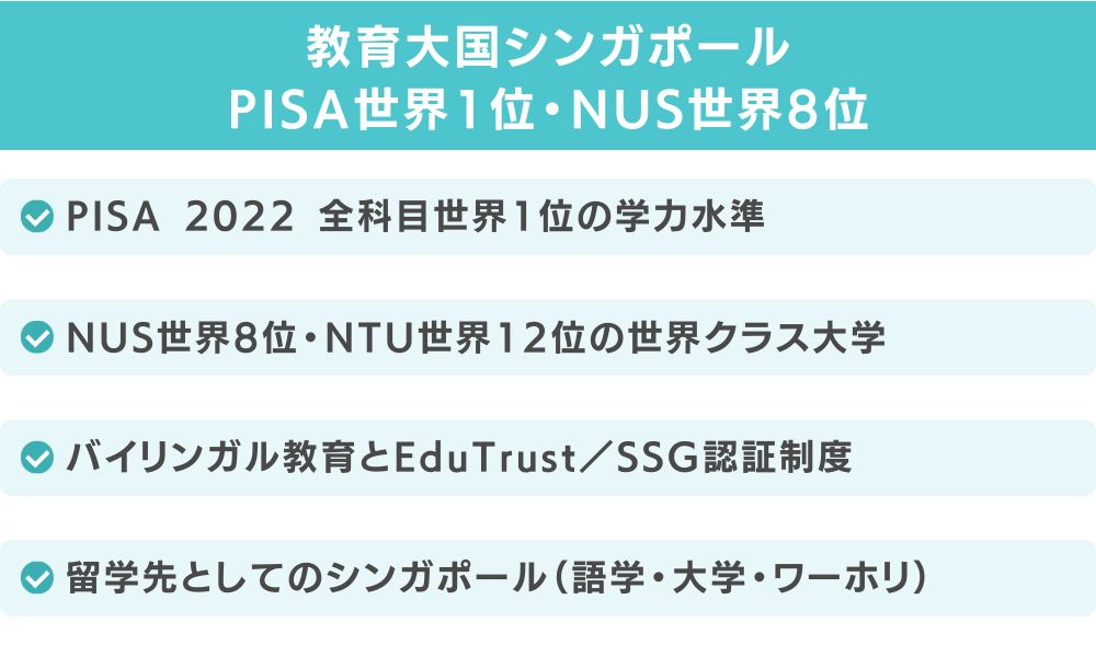 教育大国シンガポール|PISA世界1位・NUS世界8位の実力と留学先評価
