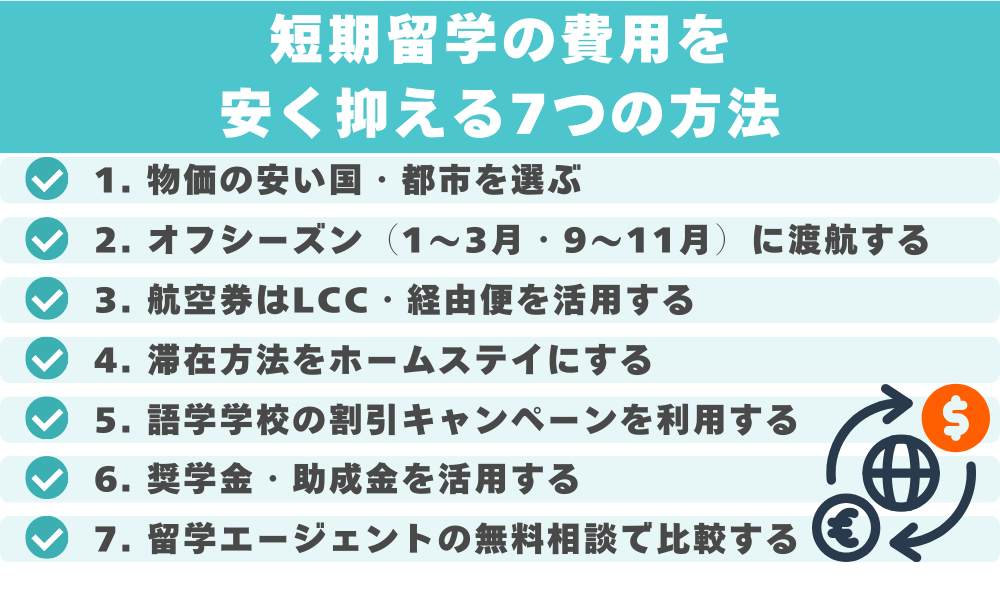 短期留学の費用を安く抑える7つの方法