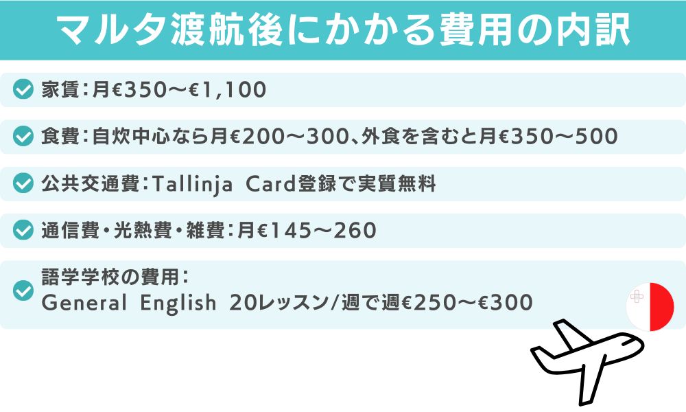 マルタ渡航後にかかる費用の内訳