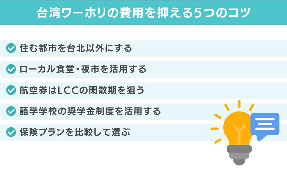 台湾ワーホリの費用を抑える5つのコツ