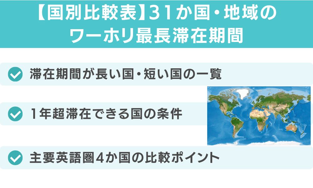 【国別比較表】31か国・地域のワーホリ最長滞在期間（2026年4月時点）