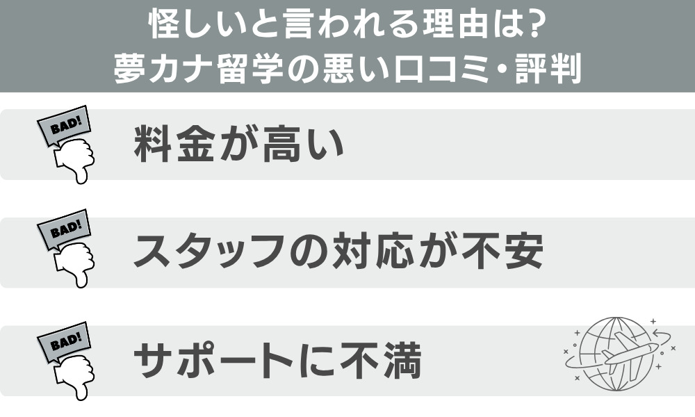 怪しいと言われる理由は？｜夢カナ留学の悪い口コミ・評判